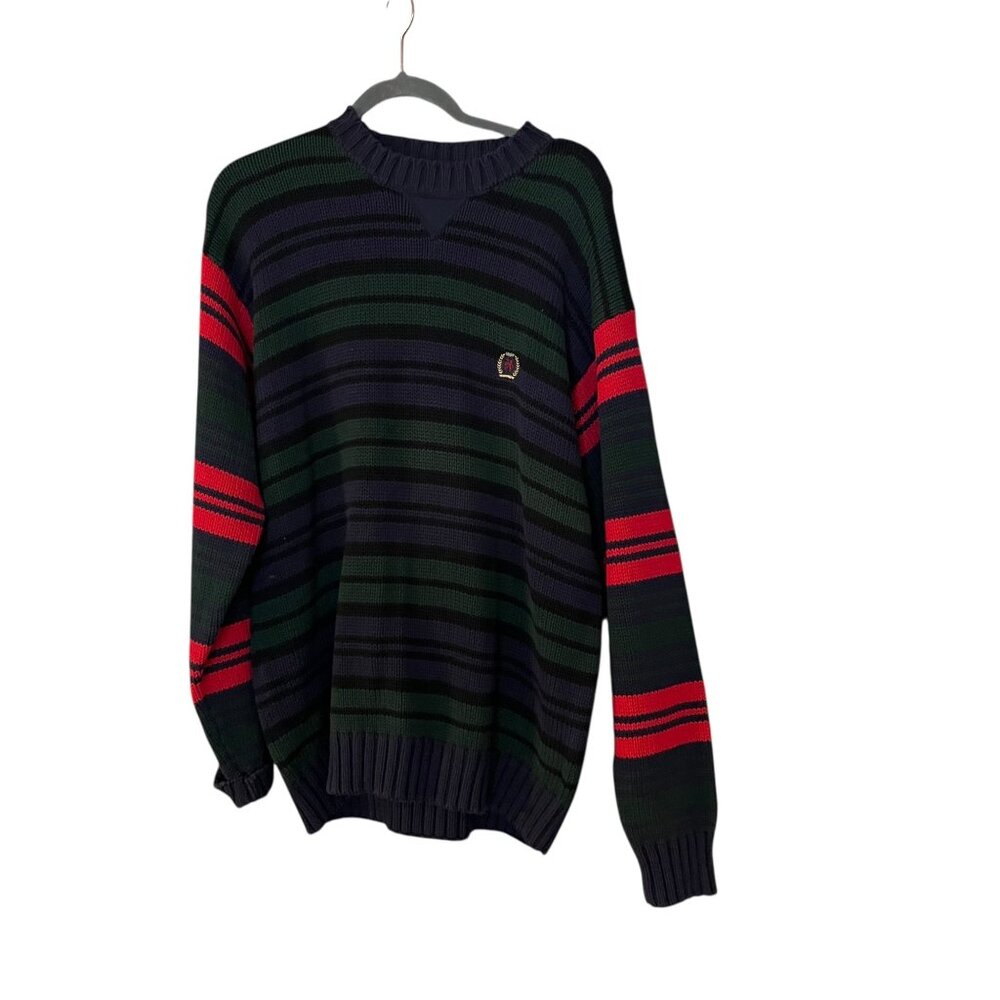 Tommy Hilfiger Vintage 90s Striped Chunky Knit Sweater Mens Medium